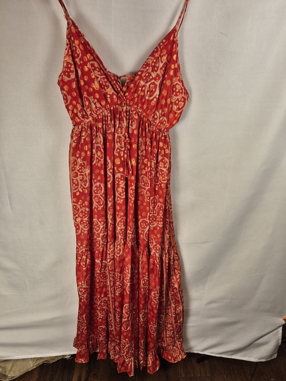 Red Printed Maxi Sundress with Adjustable Straps